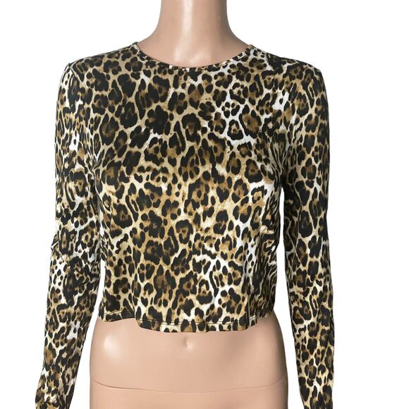 Wayf Crop Top Leopard Womens Medium Stretch Long Sleeve New - Picture 1 of 8